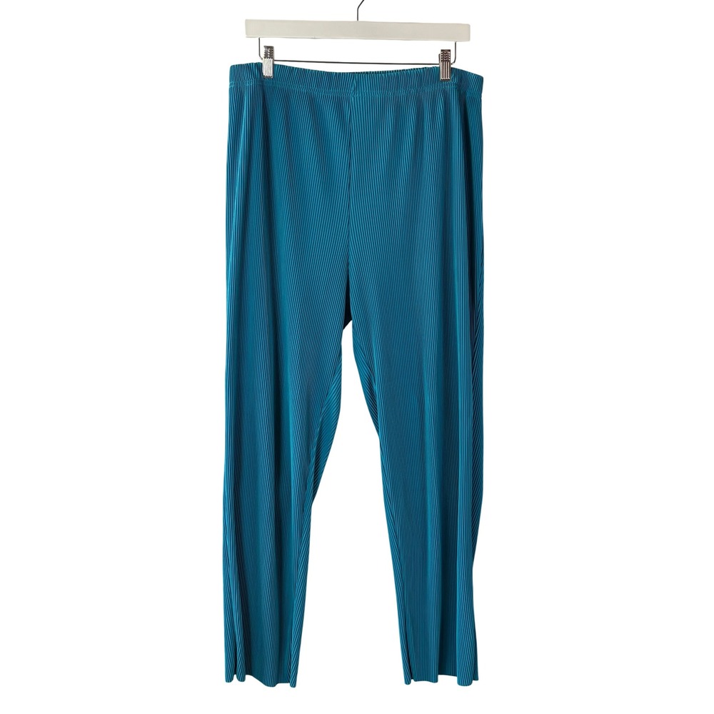 Venezia Vitale Teal Blue Accordion Pleated Elastic Waist Straight Leg Pants L
